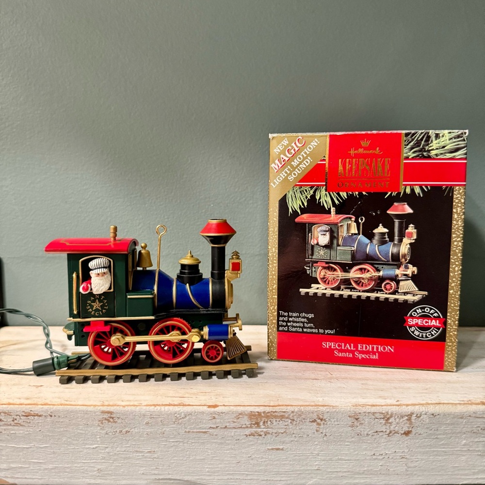 90s Hallmark Keepsake Santa Special Train Ornament Magic Light Motion Sound 1991